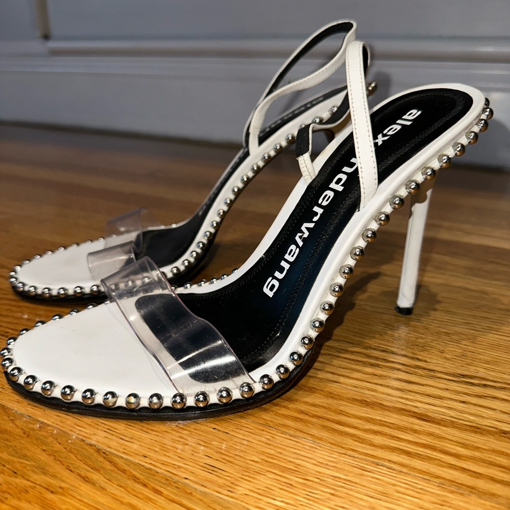 Alexander Wang White Slingback Heels with Silver Studs